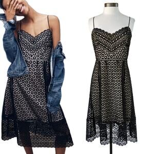 J Crew Black Daisy Lace Midi Dress Size 8 Spaghetti Strap Party